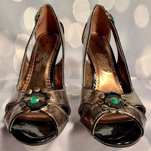 PEWTER HAMMERED METALLIC PEEP TOE w 4” HEEL S-9.5 - Picture 3 of 5